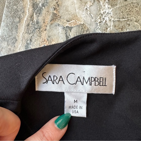 Sara Campbell Black Shift Dress with Ruffle Bell Sleeve White Trim Size Medium - Picture 6 of 10